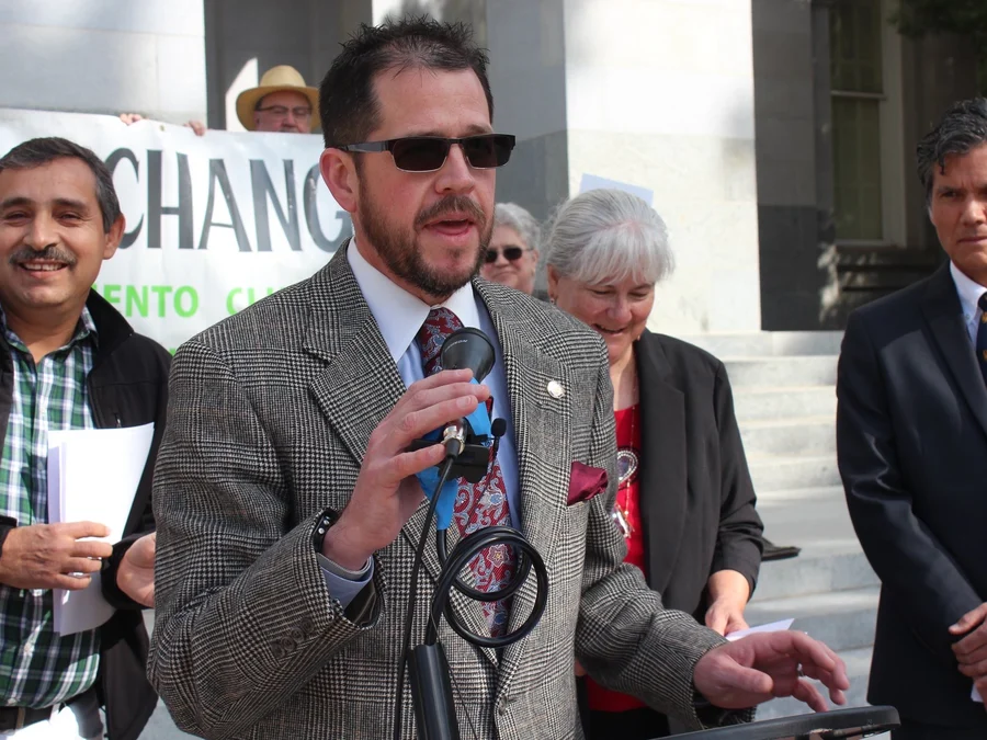 Randall Stone speaking on the California State Capitol steps in 2020